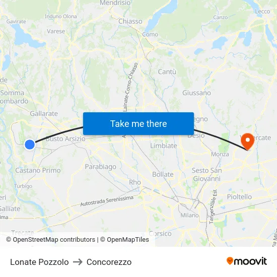 Lonate Pozzolo to Concorezzo map