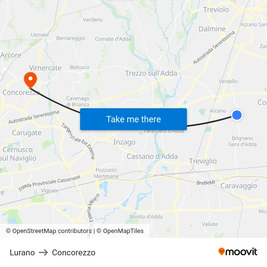 Lurano to Concorezzo map