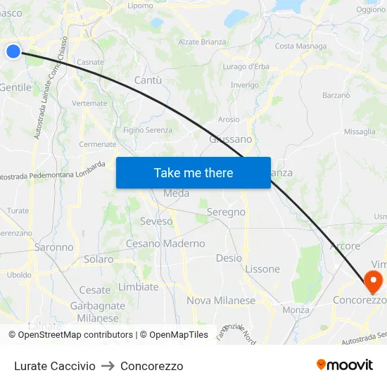 Lurate Caccivio to Concorezzo map