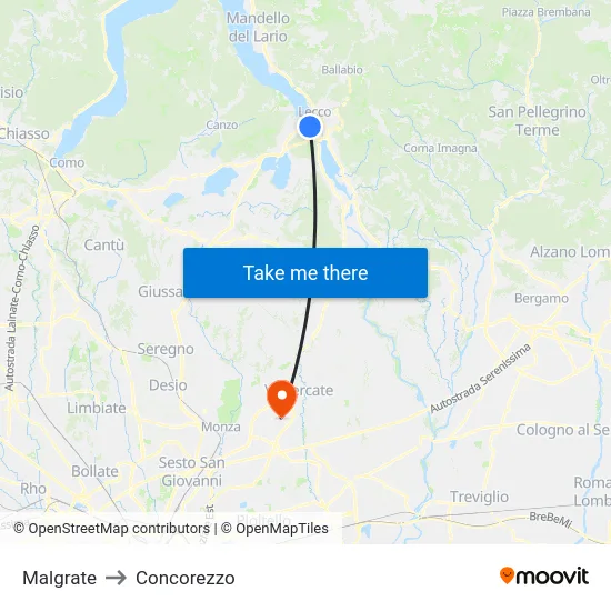 Malgrate to Concorezzo map