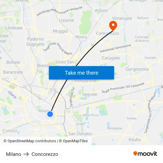 Milan to Concorezzo map