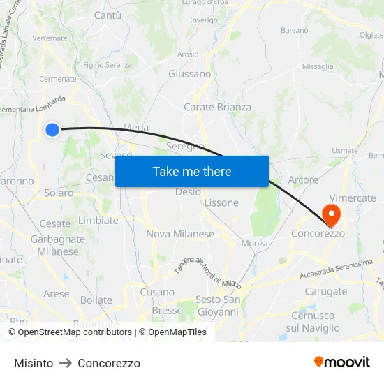 Misinto to Concorezzo map