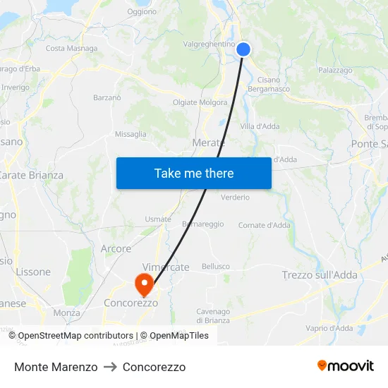 Monte Marenzo to Concorezzo map