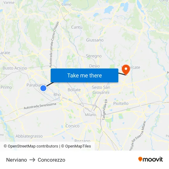 Nerviano to Concorezzo map