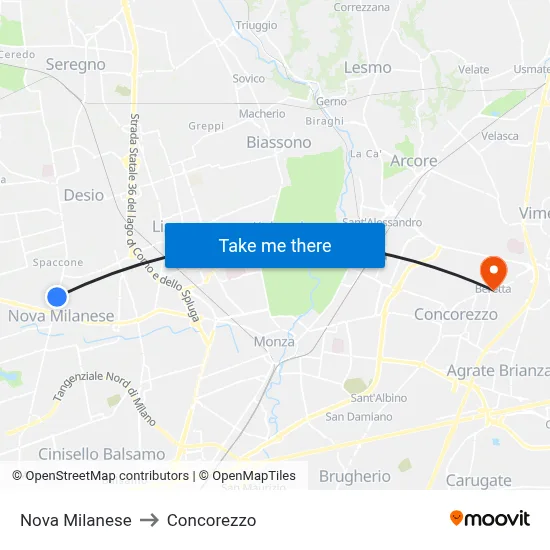 Nova Milanese to Concorezzo map