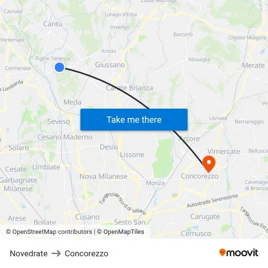 Novedrate to Concorezzo map