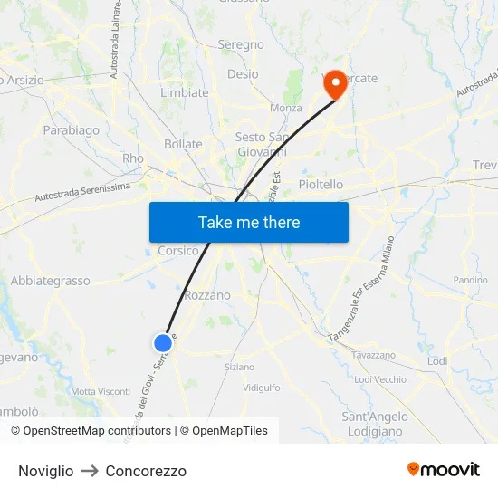 Noviglio to Concorezzo map