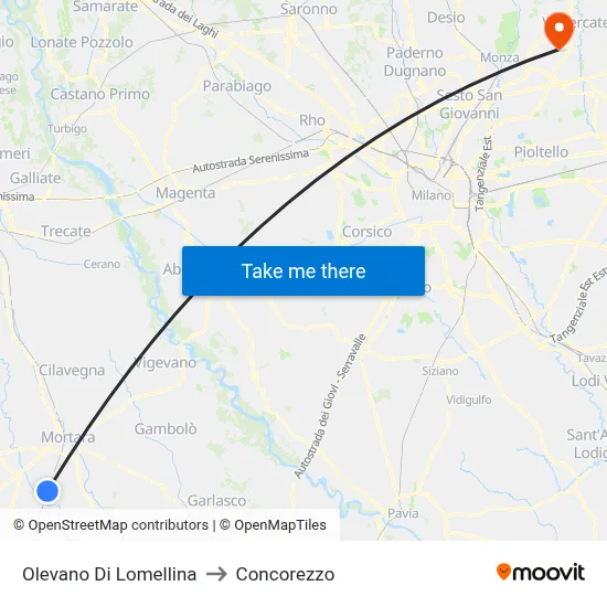 Olevano Di Lomellina to Concorezzo map