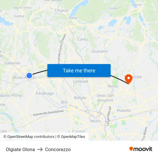 Olgiate Olona to Concorezzo map