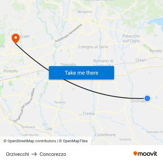 Orzivecchi to Concorezzo map