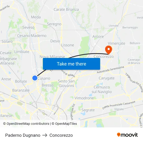 Paderno Dugnano to Concorezzo map