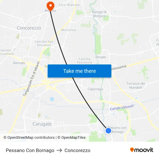 Pessano Con Bornago to Concorezzo map