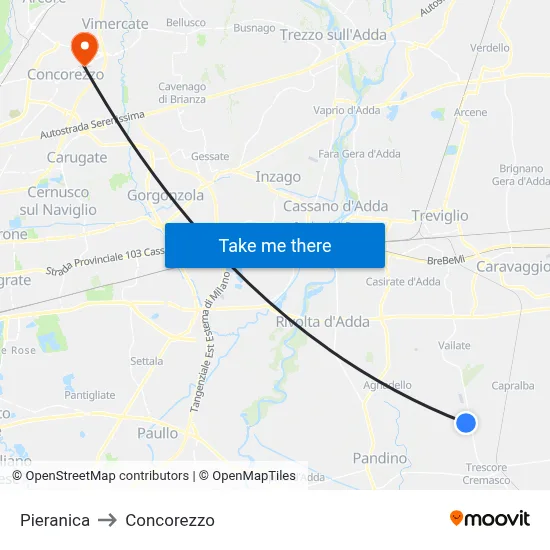 Pieranica to Concorezzo map