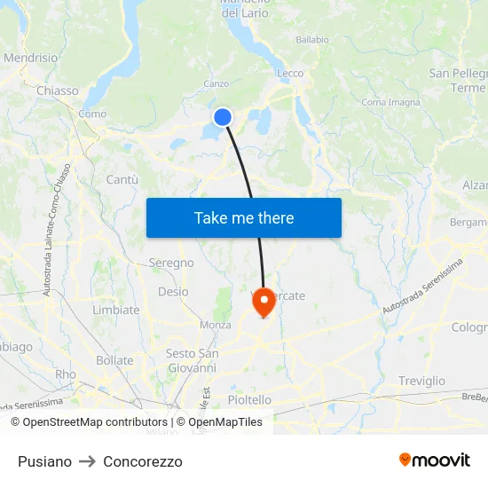 Pusiano to Concorezzo map