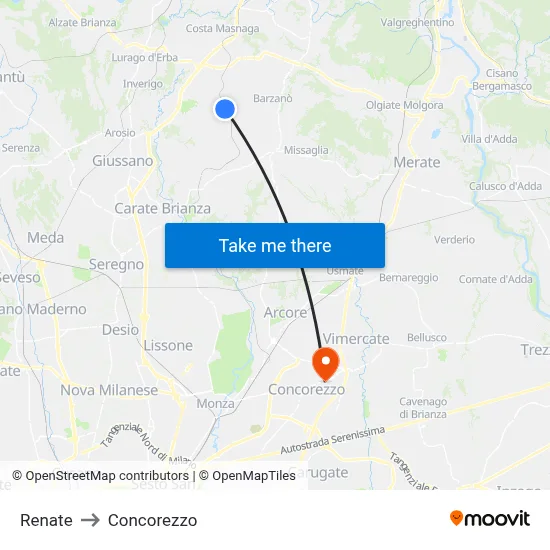 Renate to Concorezzo map