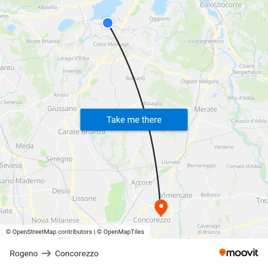Rogeno to Concorezzo map