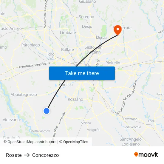 Rosate to Concorezzo map