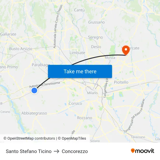 Santo Stefano Ticino to Concorezzo map