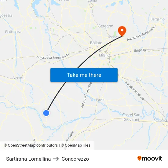 Sartirana Lomellina to Concorezzo map