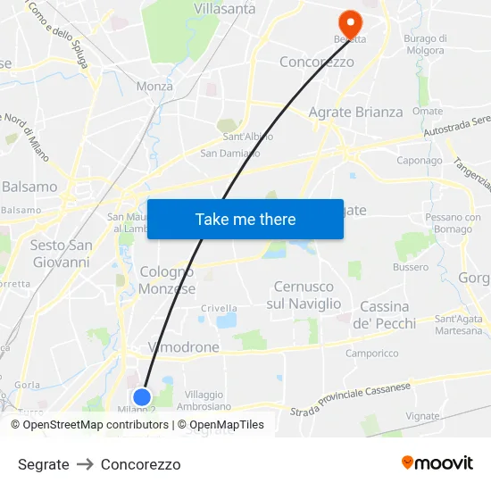 Segrate to Concorezzo map