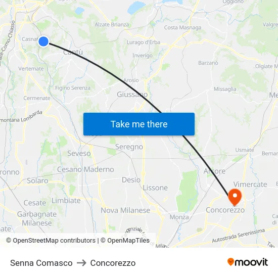 Senna Comasco to Concorezzo map