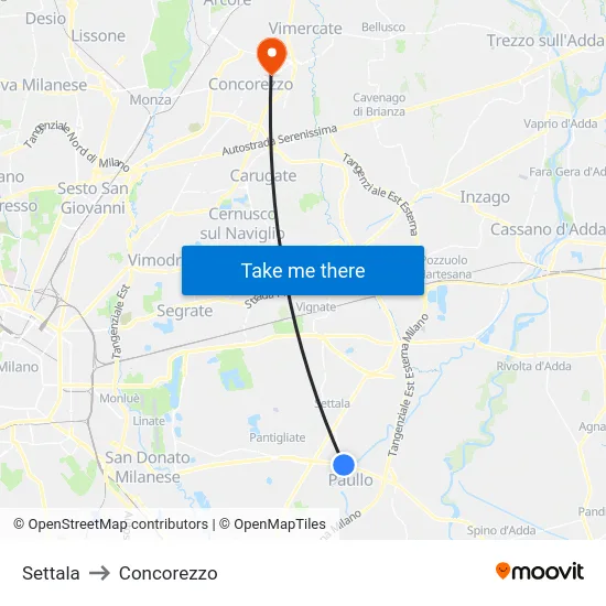 Settala to Concorezzo map