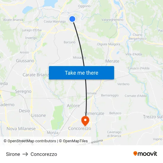 Sirone to Concorezzo map
