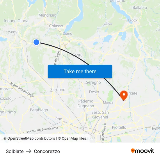 Solbiate to Concorezzo map