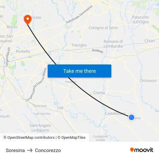 Soresina to Concorezzo map