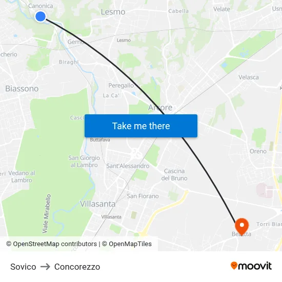 Sovico to Concorezzo map