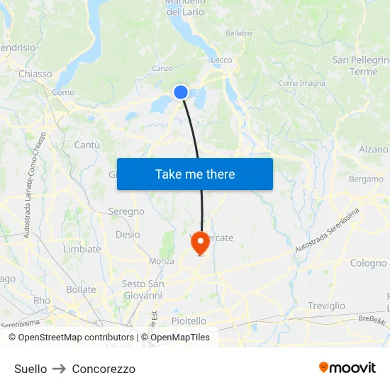 Suello to Concorezzo map