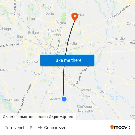 Torrevecchia Pia to Concorezzo map