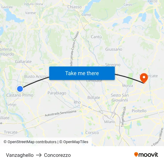 Vanzaghello to Concorezzo map