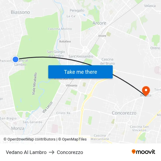 Vedano Al Lambro to Concorezzo map