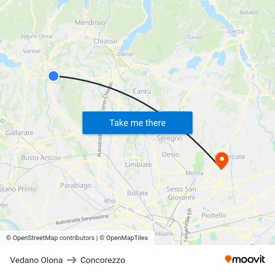 Vedano Olona to Concorezzo map