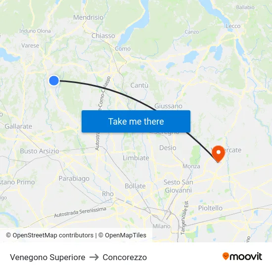 Venegono Superiore to Concorezzo map