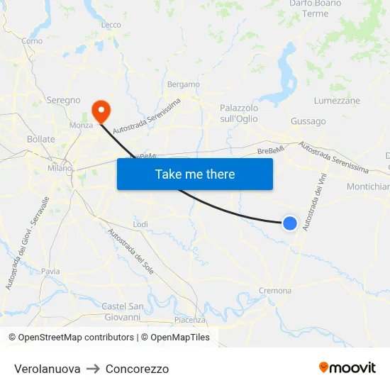 Verolanuova to Concorezzo map