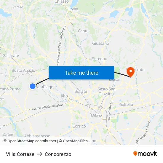 Villa Cortese to Concorezzo map