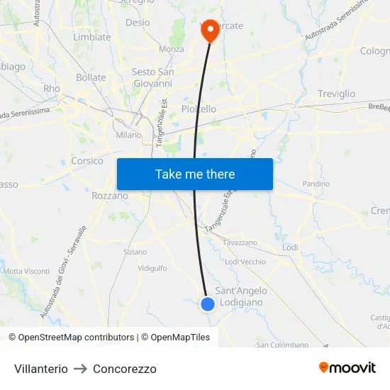 Villanterio to Concorezzo map