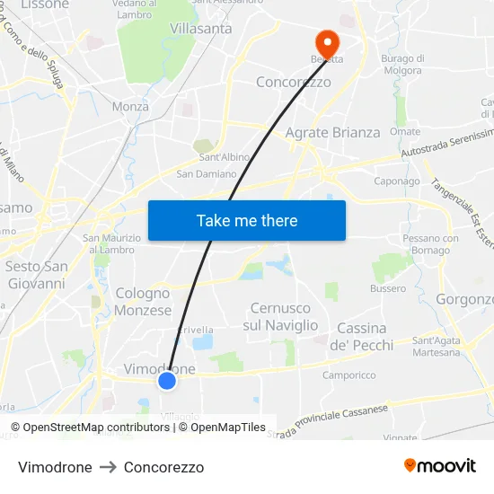 Vimodrone to Concorezzo map