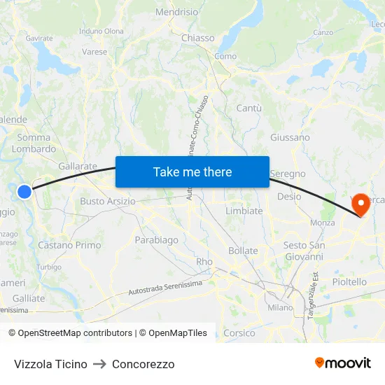 Vizzola Ticino to Concorezzo map
