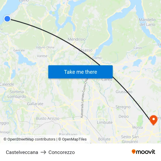 Castelveccana to Concorezzo map