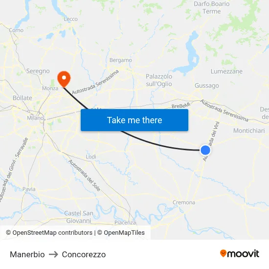 Manerbio to Concorezzo map