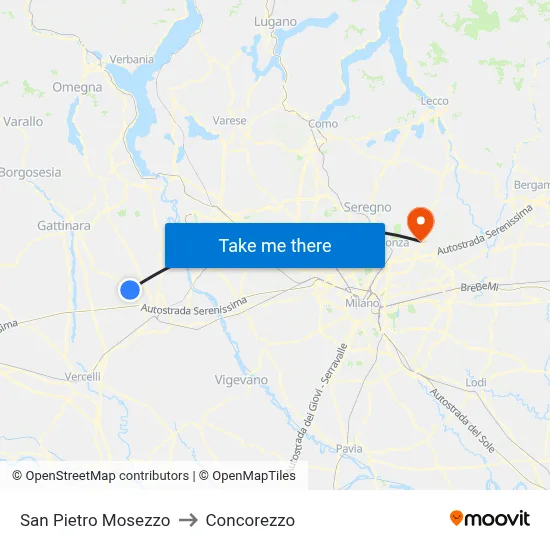 San Pietro Mosezzo to Concorezzo map