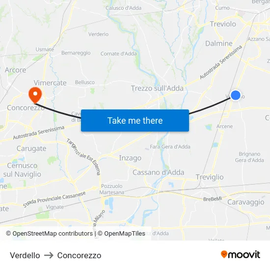 Verdello to Concorezzo map