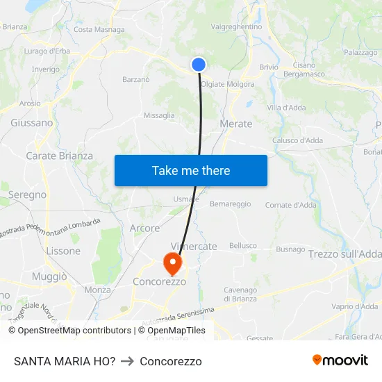 Santa Maria Ho? to Concorezzo map