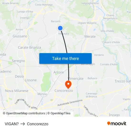 Vigano to Concorezzo map