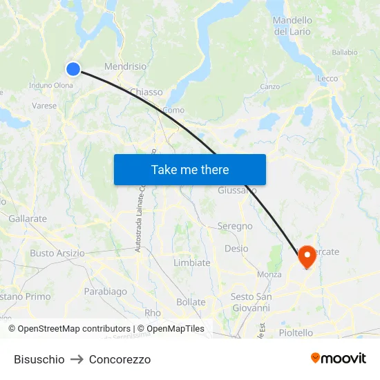 Bisuschio to Concorezzo map