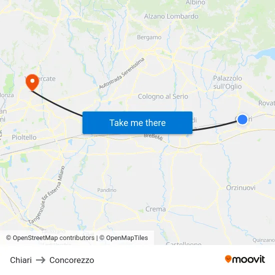 Chiari to Concorezzo map