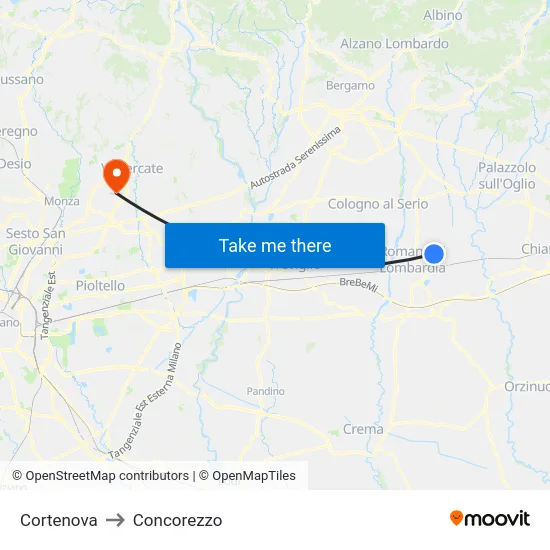 Cortenova to Concorezzo map